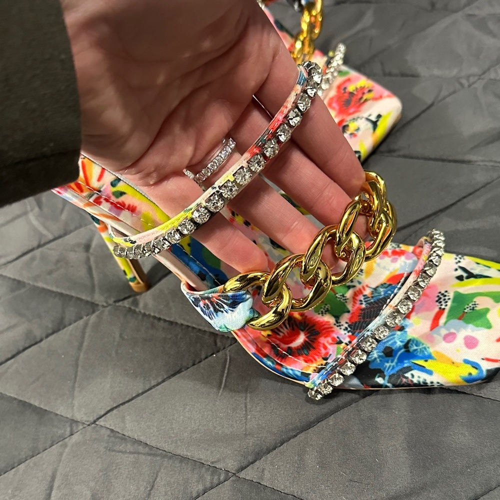 Cape Robbin Multicolor Floral Heels with Gold and Crystal Accents - Picture 6 of 6